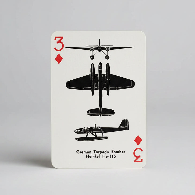 World War II Airplane Spotter Playing Cards by U.S. Games with aircraft silhouette identification cards featuring German Torpedo Bomber Heinkel He-115