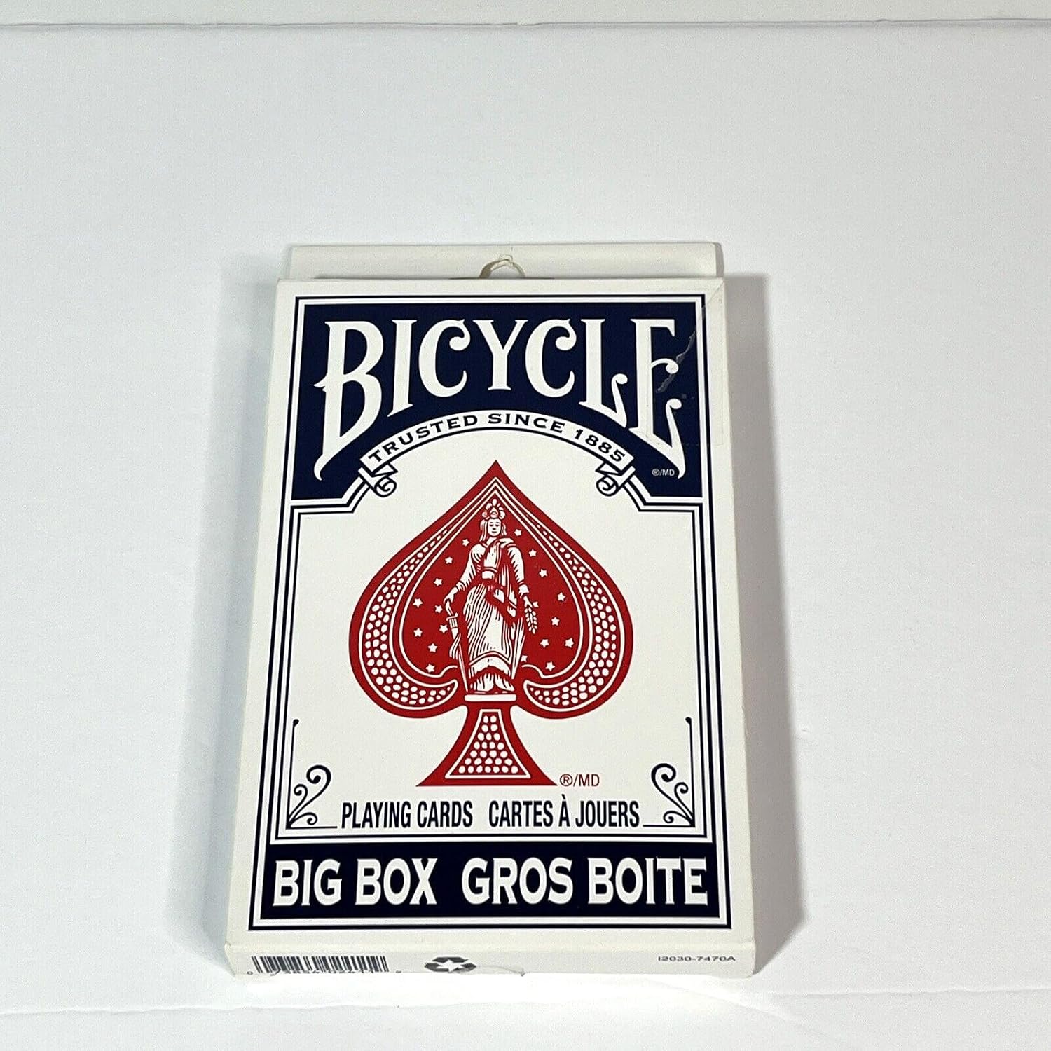 A boxed deck of Bicycle Big Box playing cards in a large gros boite package, photographed against a plain white background.