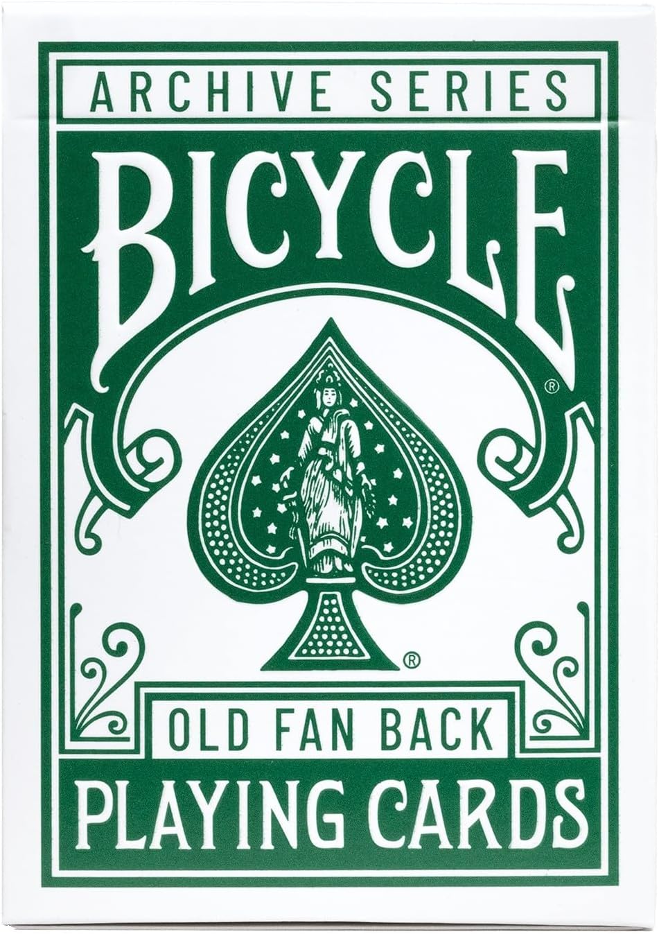 Bicycle Old Fan Back 1885 playing cards packaging with green and white design