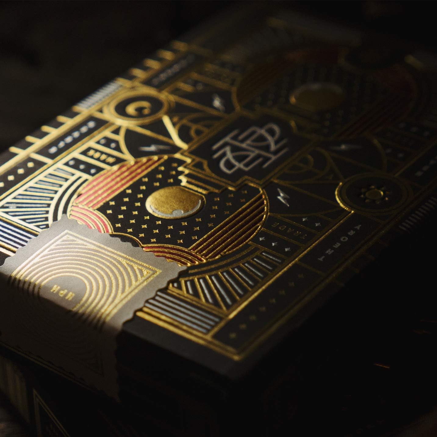 Theory11 Neil Patrick Harris tuck box detail with gold and silver accents