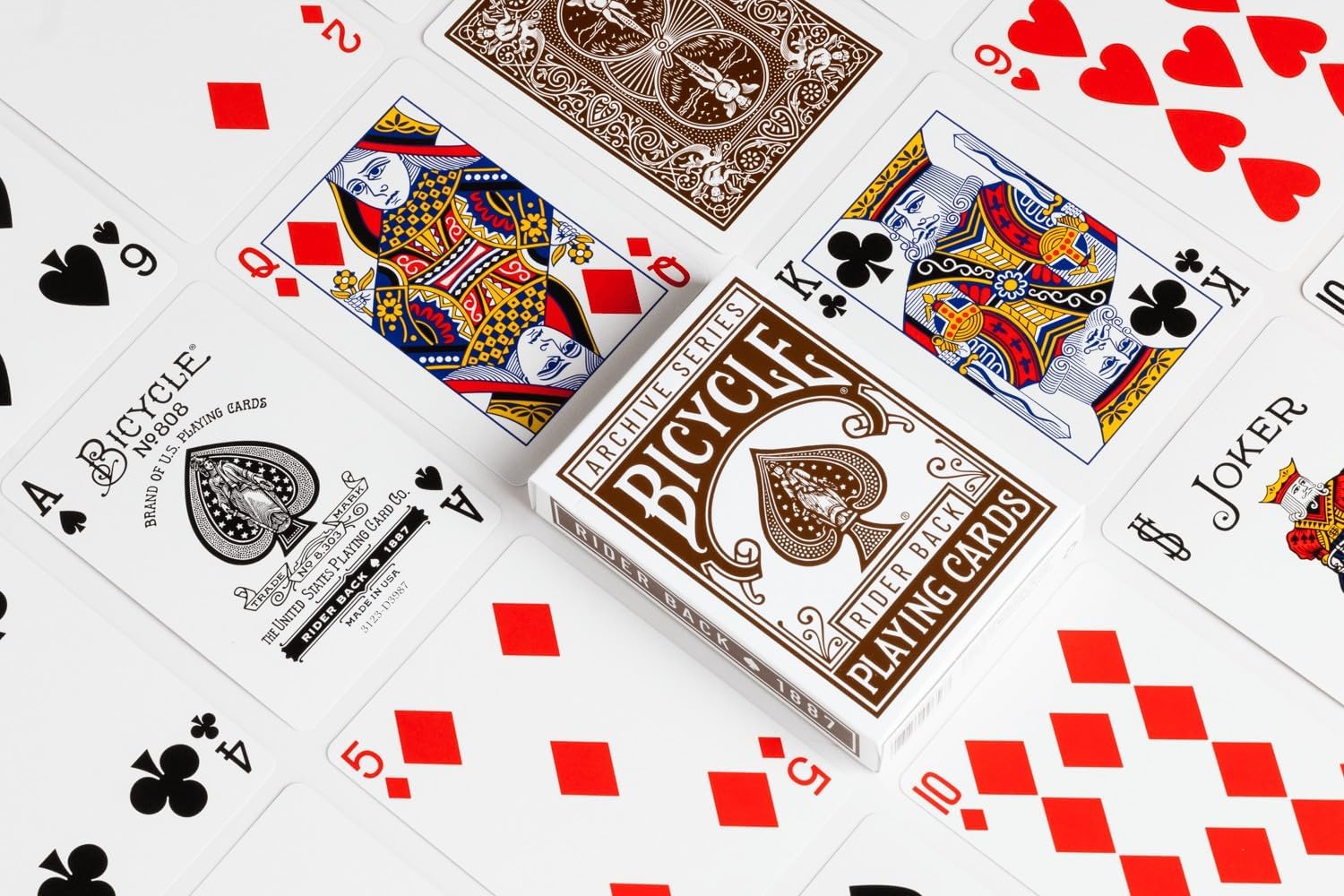 Bicycle Archive Series Rider Back 1887 playing cards with various card faces displayed on a white background.