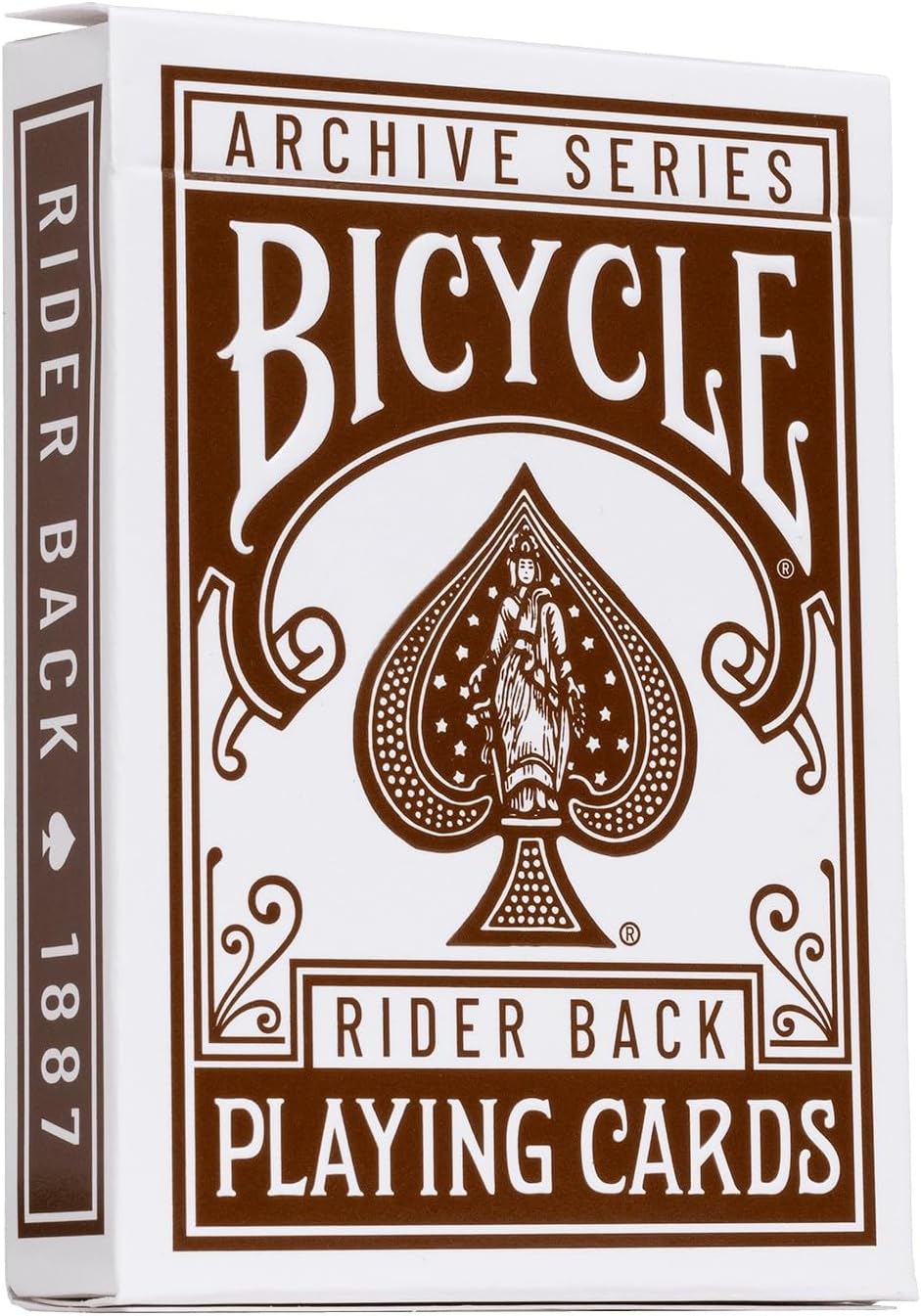Bicycle Archive Series Rider Back 1887 playing cards packaging with brown and white design