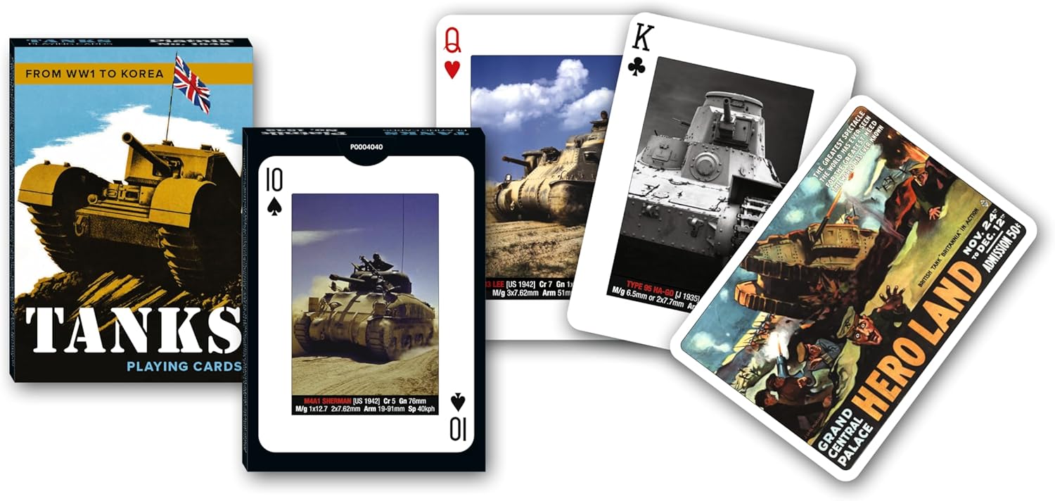 Historic tank playing cards showing First World War and Second World War armored vehicles