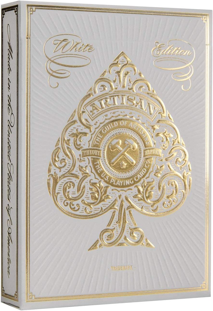 White and gold playing card box with intricate design
