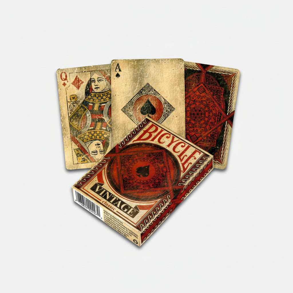 Bicycle vintage playing cards with a focus on the packaging and card designs.