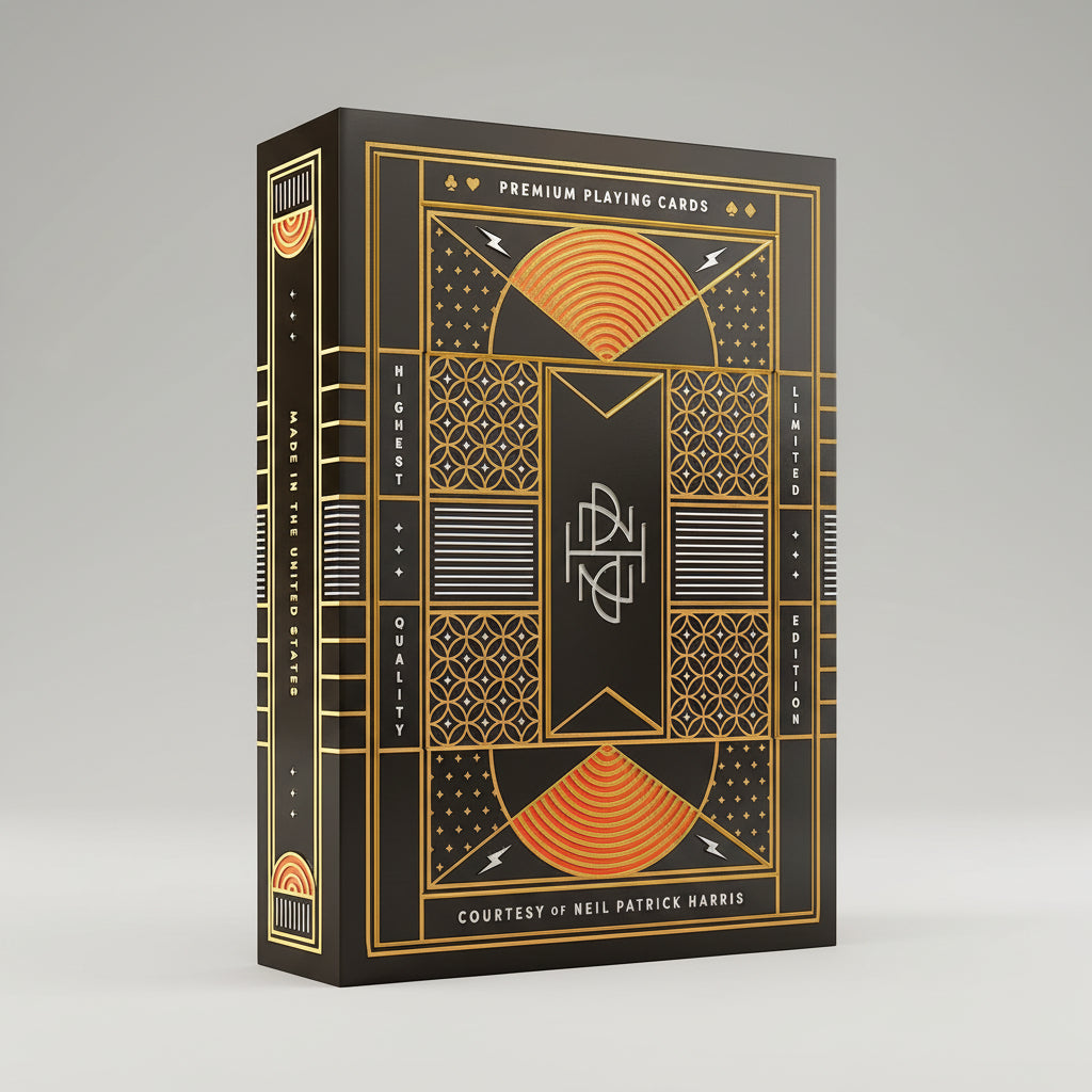 Theory11 Neil Patrick Harris premium playing-card tuck box with gold foil