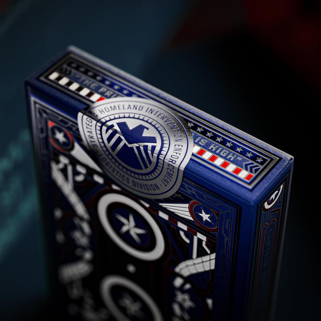 Angled view of Captain America tuck front with bold title, shield emblem, and foil details.