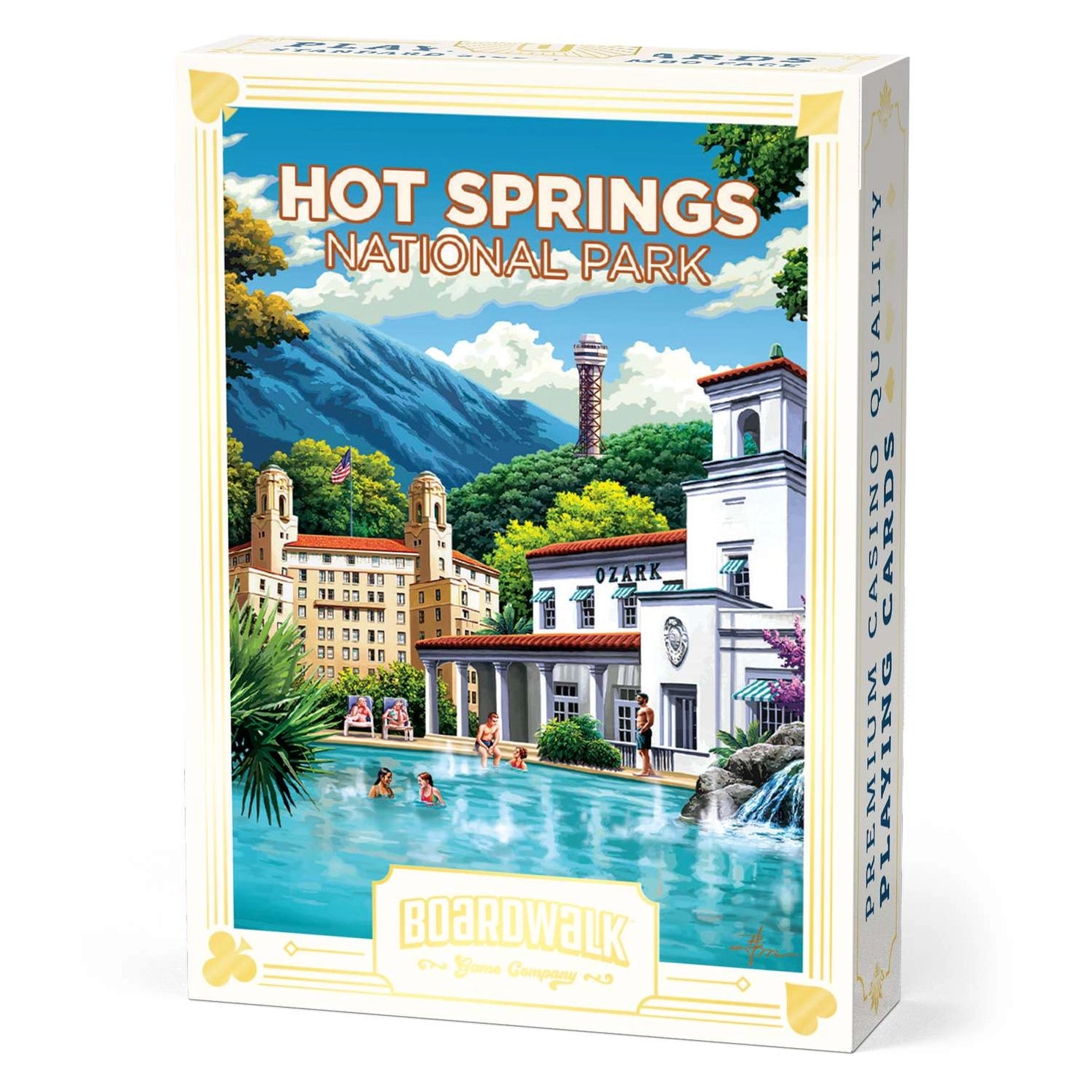Hot Springs National Park Playing Cards by Boardwalk tuck box with bathhouse and spring water artwork