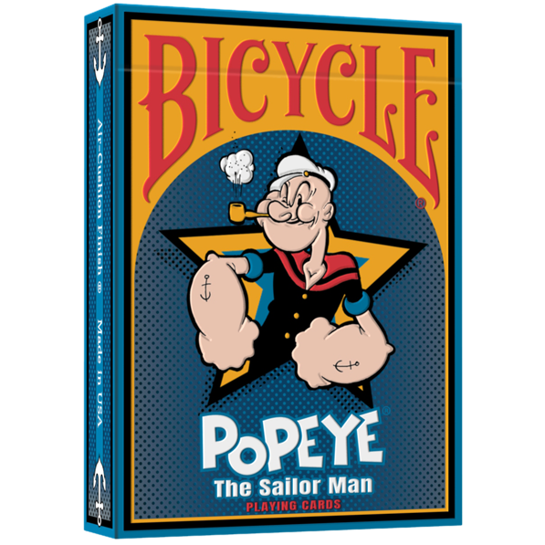 Bicycle Popeye the Sailor Man playing cards packaging on a white background