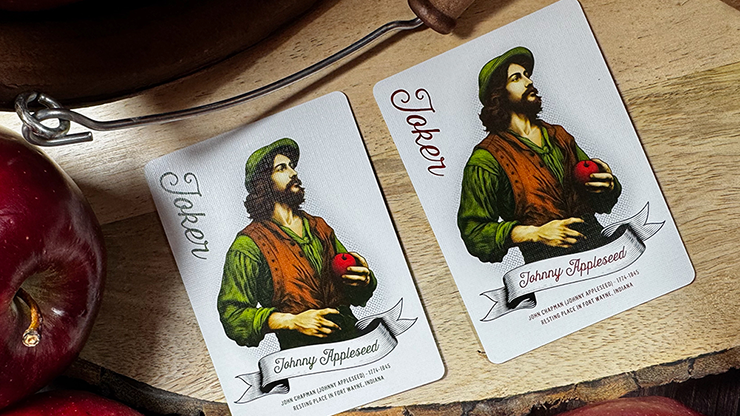 Johnny Appleseed custom Jokers featuring John Chapman holding an apple