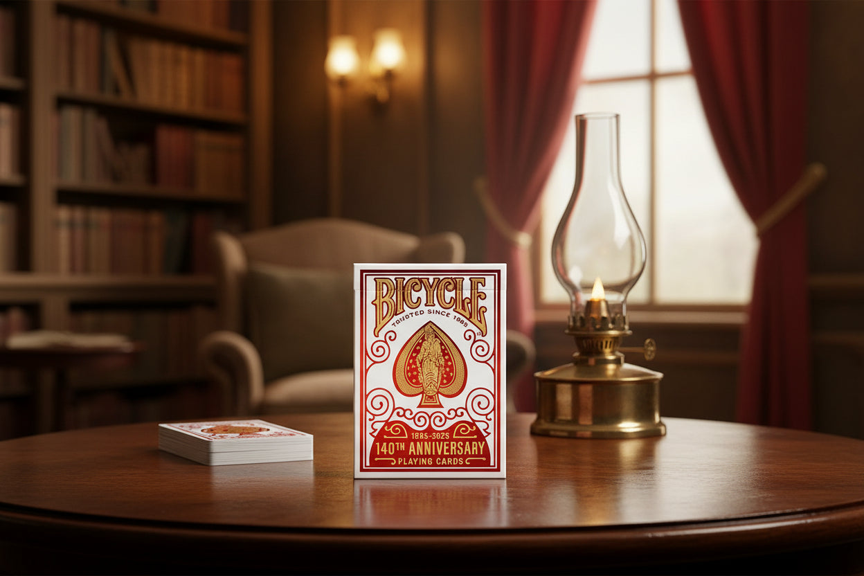 Bicycle 140th Anniversary playing cards packaging with ace of spades design and 'Trusted Since 1885' text.