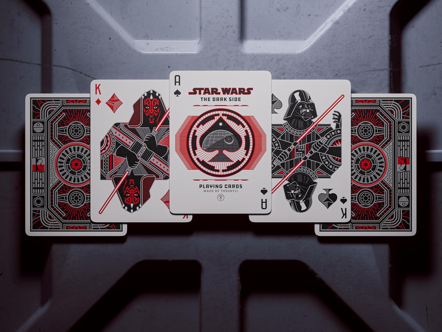 Star Wars-themed playing cards on a dark surface