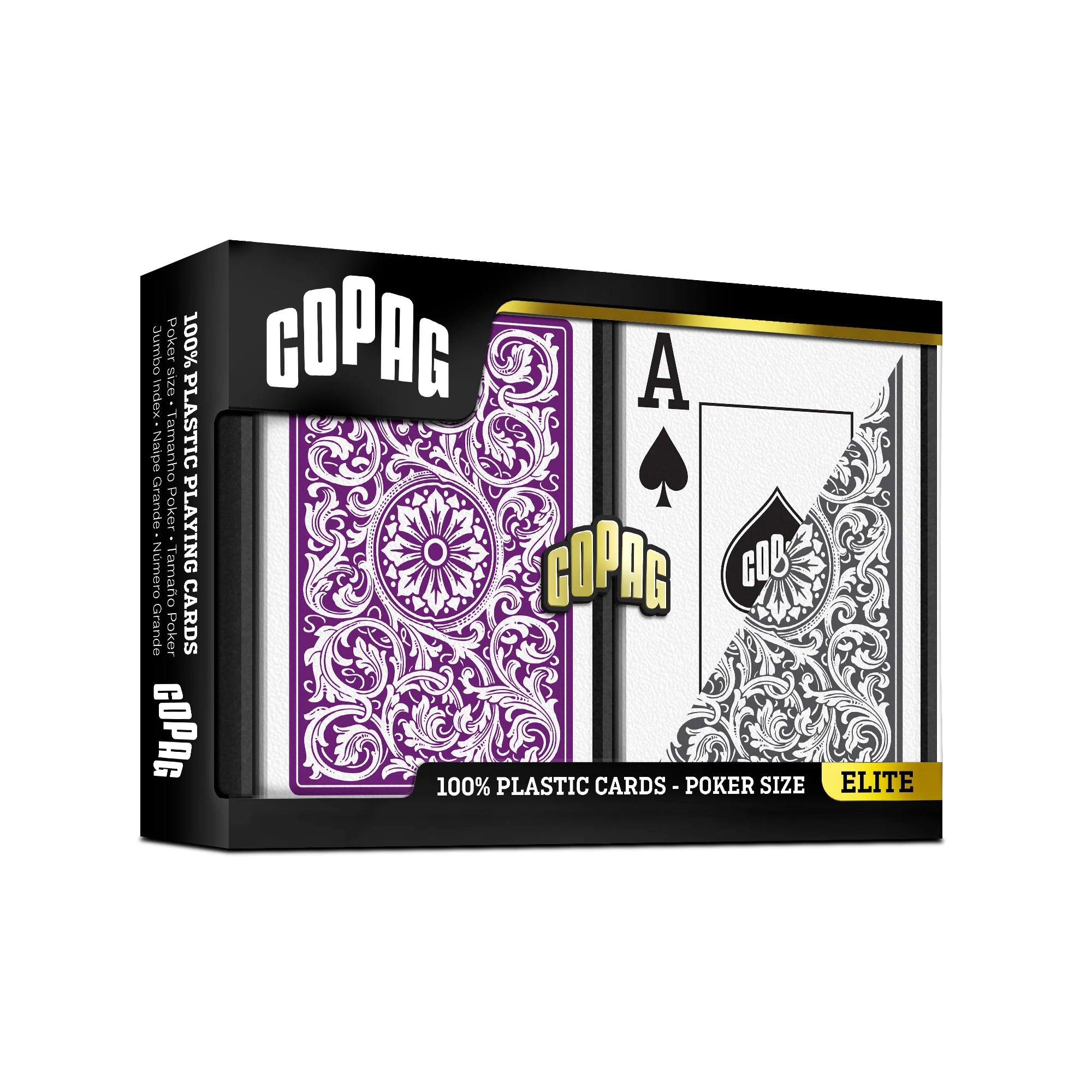 Copag Playing Cards – Poker Size, Jumbo Index (Purple & Gray) on packaging with purple and gray design