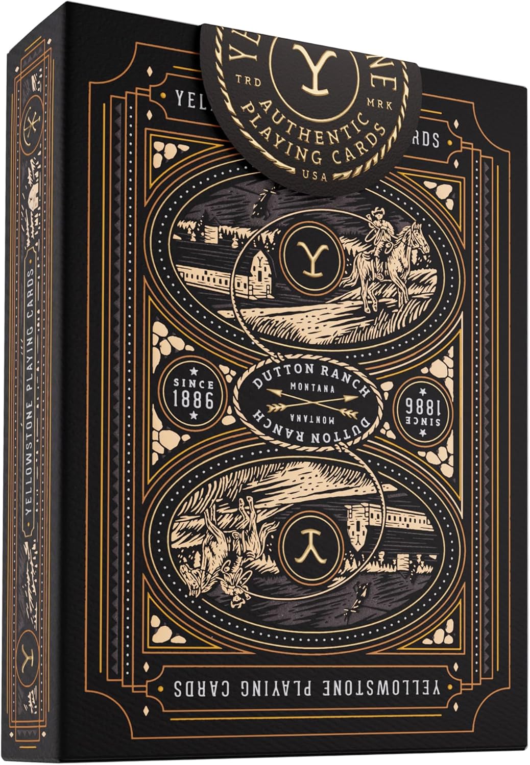 Elk River Yellowstone playing cards packaging with intricate designs and branding.