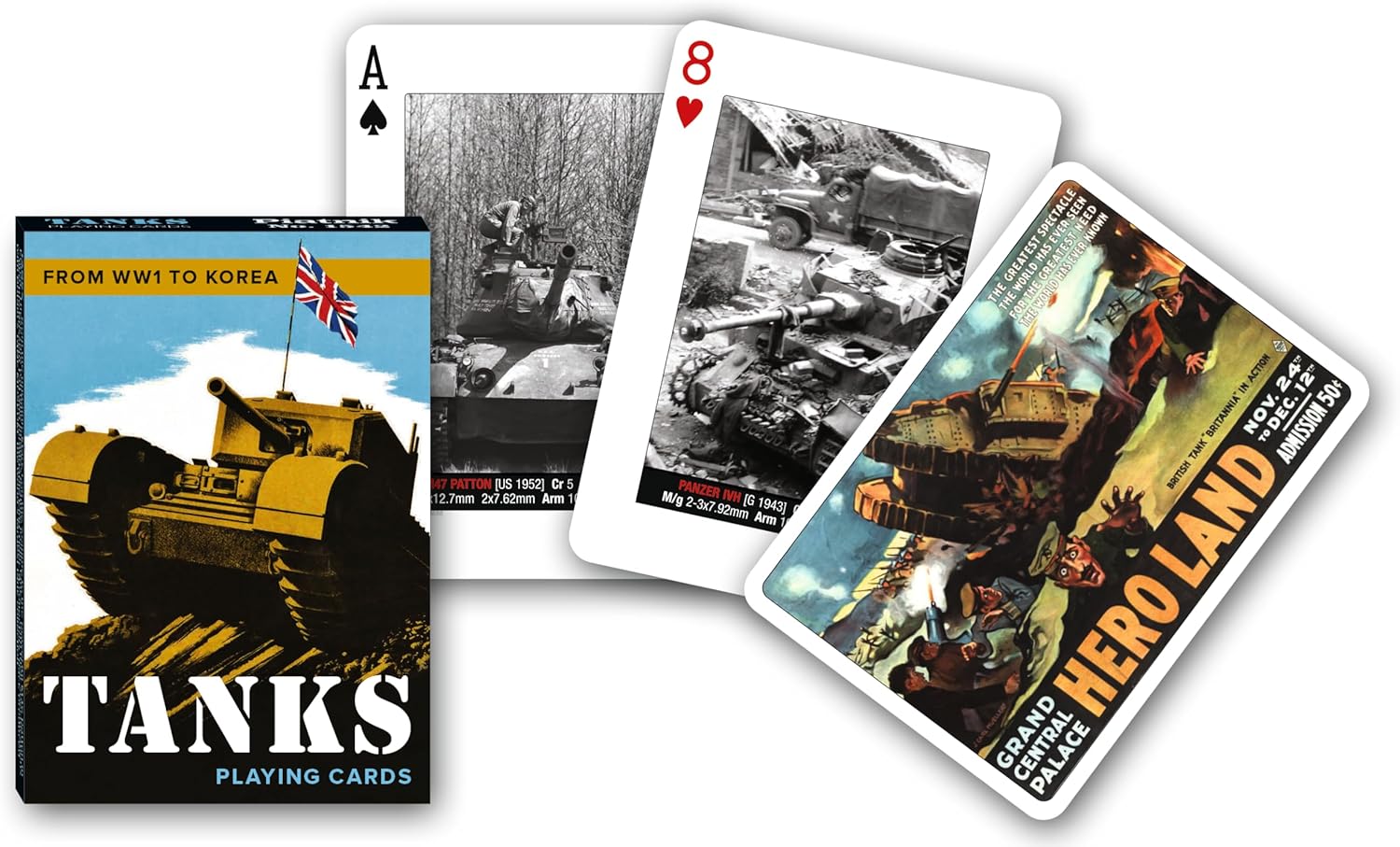 Piatnik Tanks playing cards with historic tank photographs and vintage Heroland card back