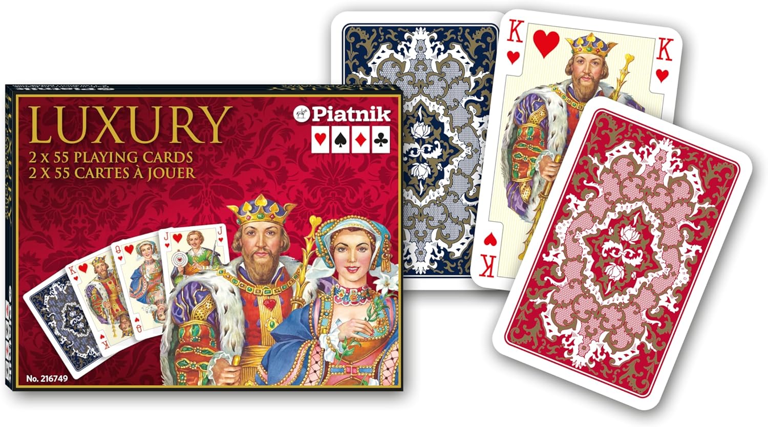 Platnink luxury playing cards with decorative designs and red and white color scheme.