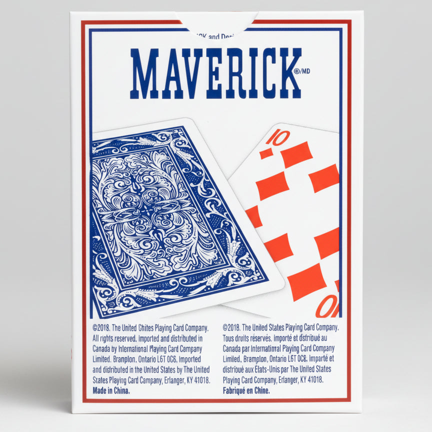 Maverick legacy imported standard index playing cards blue deck tuck box back
