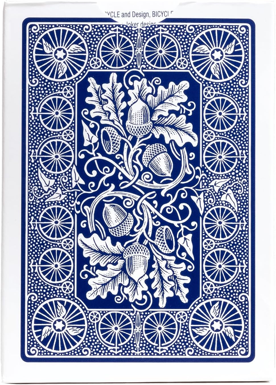 Decorative Bicycle Archive Series Acorn Back 1891 playing card with intricate patterns on a blue background