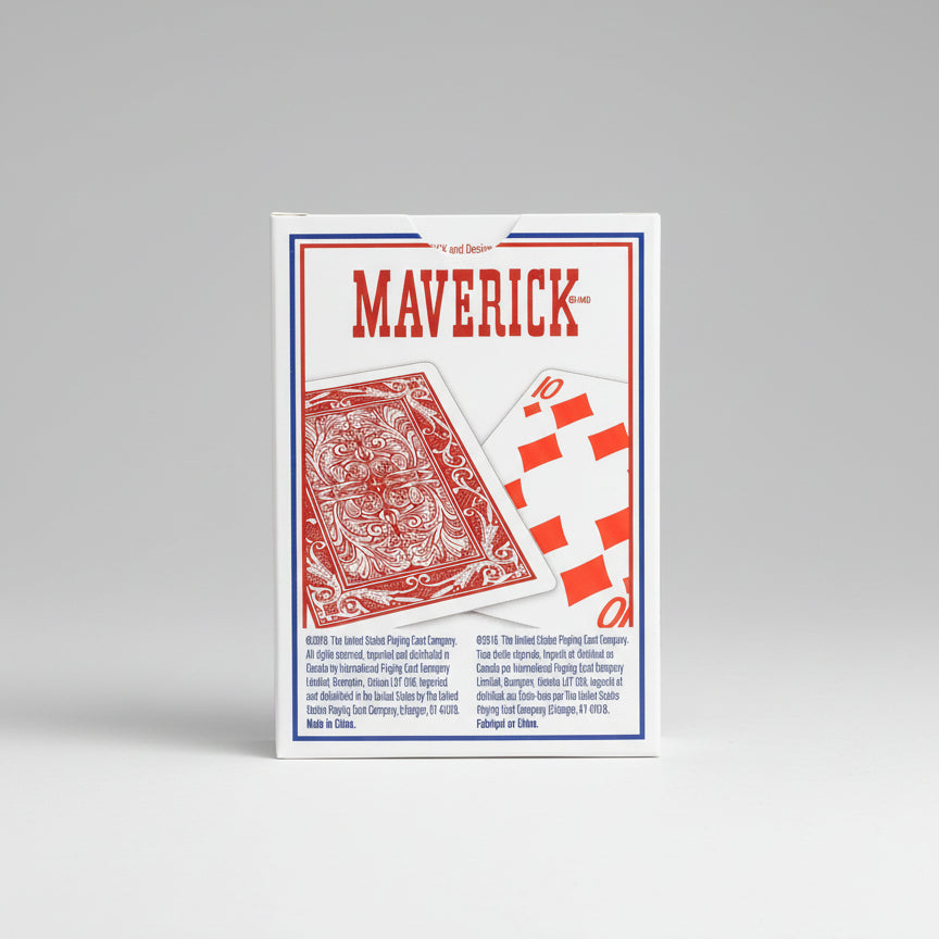 Maverick legacy imported standard index playing cards red deck tuck box back