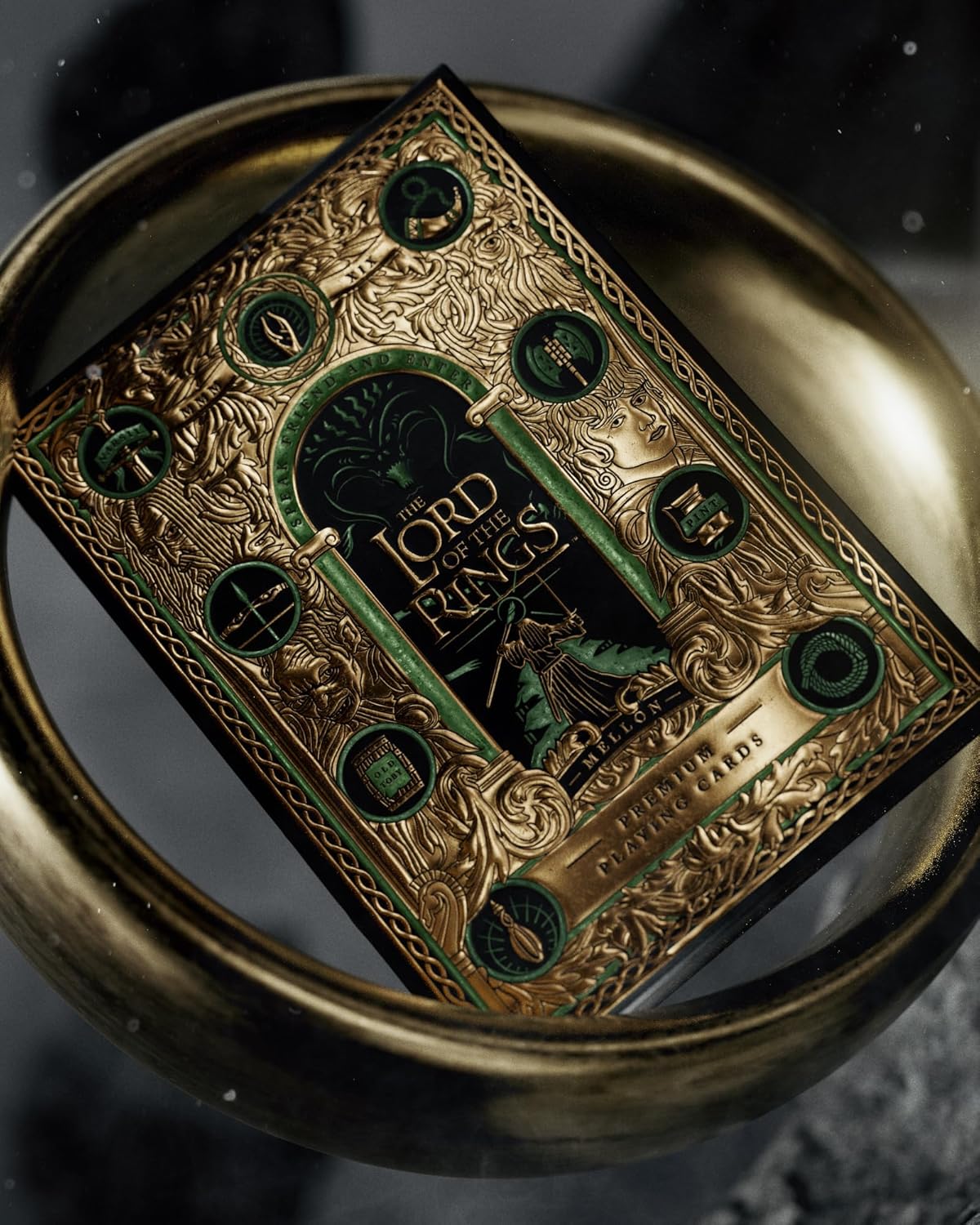 Decorative box with intricate designs and text from 'The Lord of the Rings'.