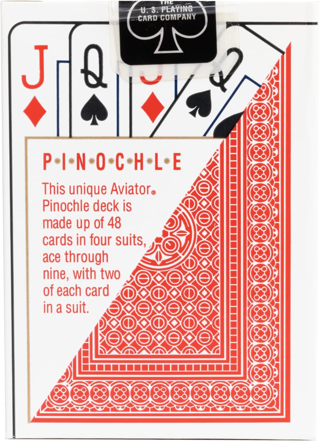 Aviator playing card with Pinochle deck information and U.S. Playing Card Company logo.