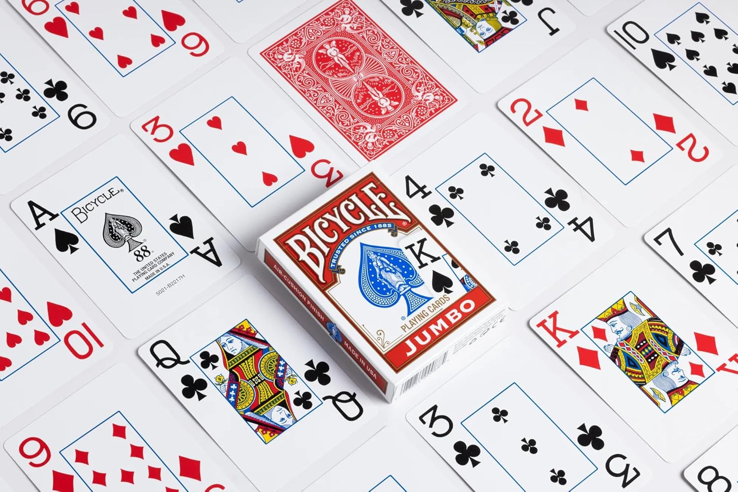 Bicycle playing cards with a deck of cards in the foreground