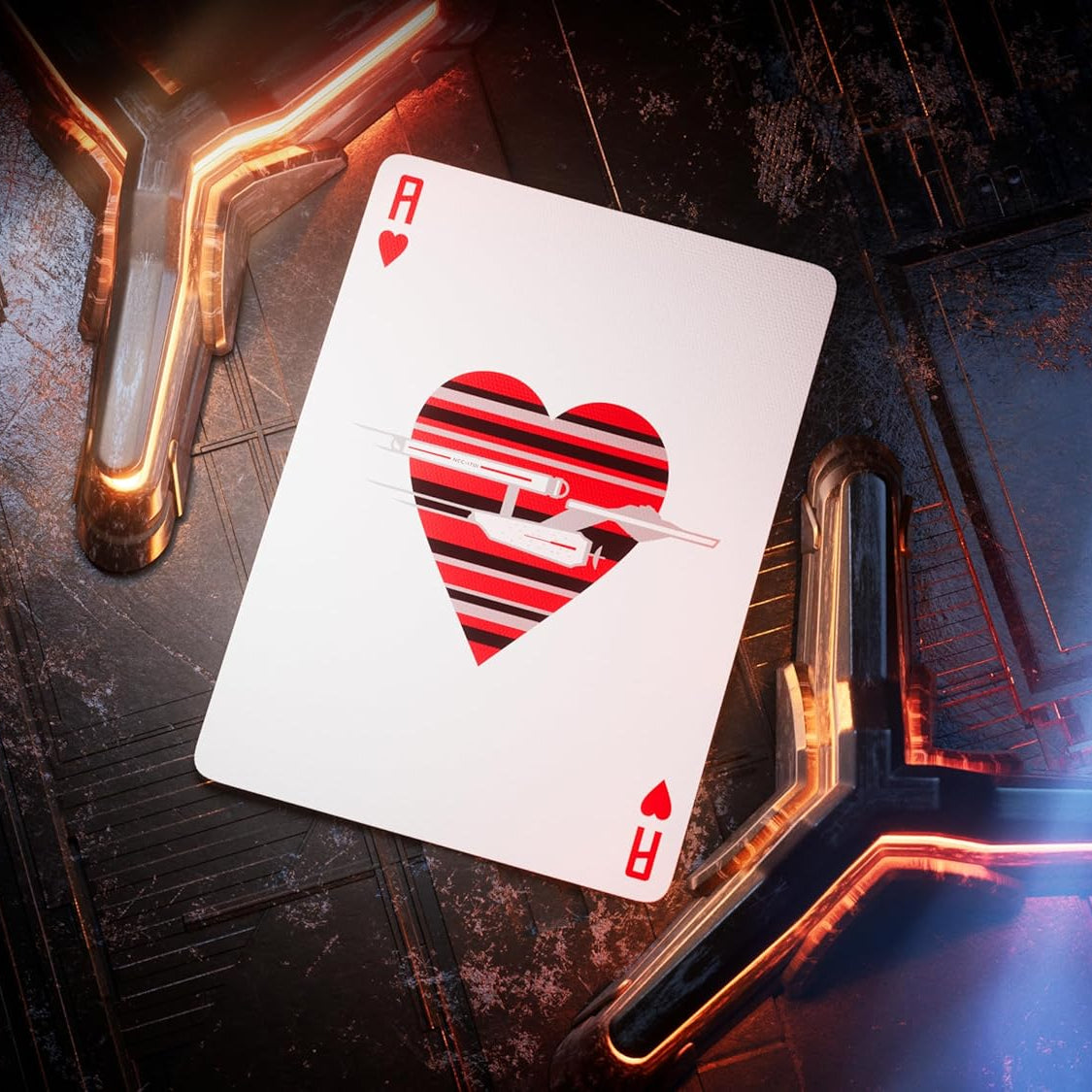 Star Trek Playing card with heart design on a futuristic, metallic surface