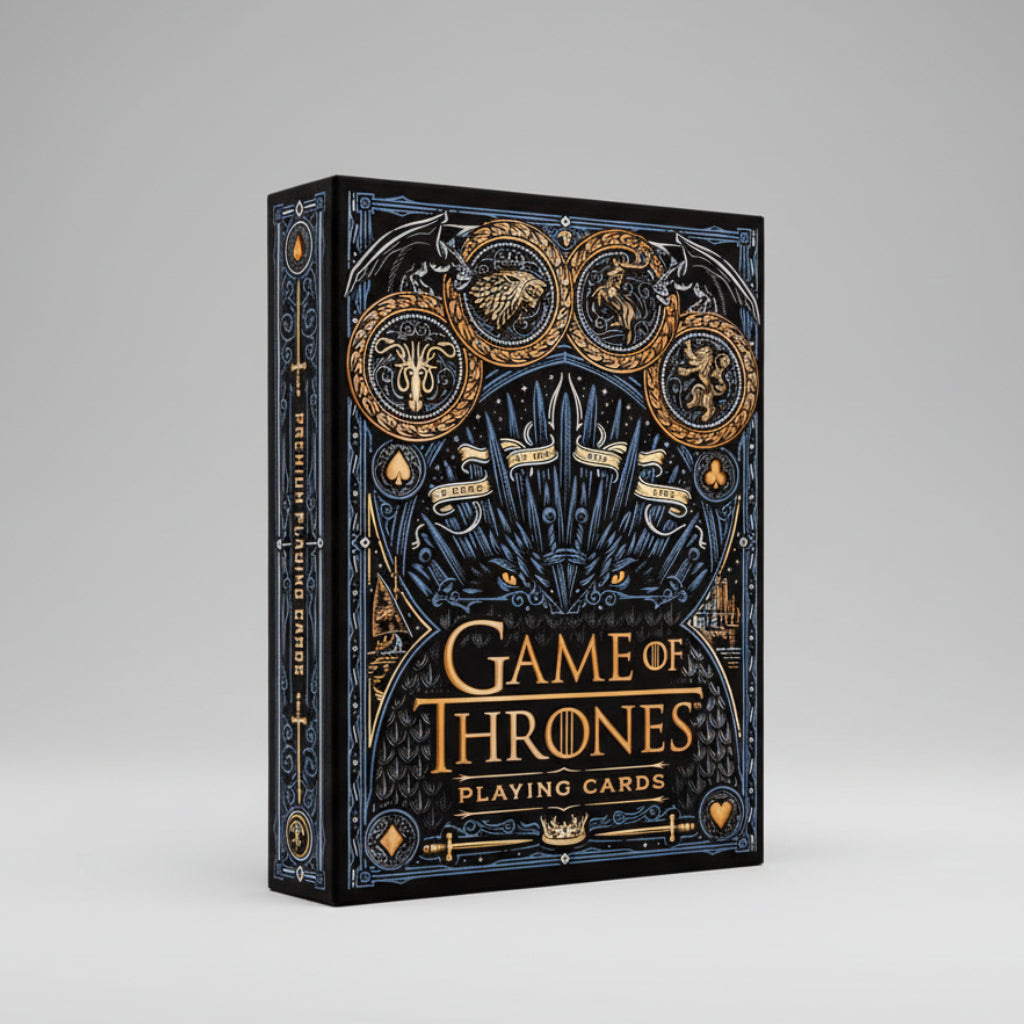 Theory11 Game of Thrones tuck front with Iron Throne and house sigils