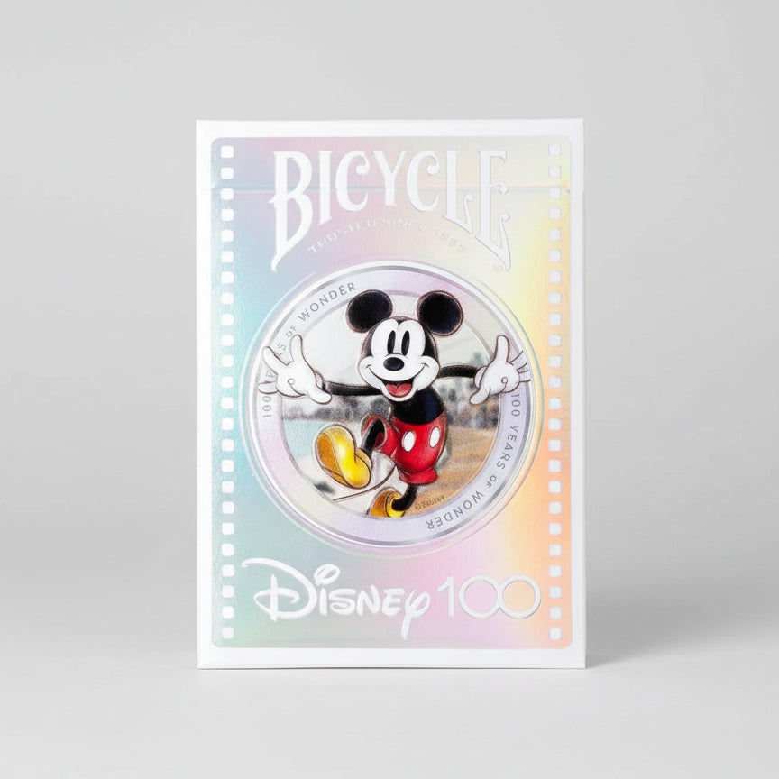 Bicycle card with Mickey Mouse design featuring Disney 100th anniversary branding.