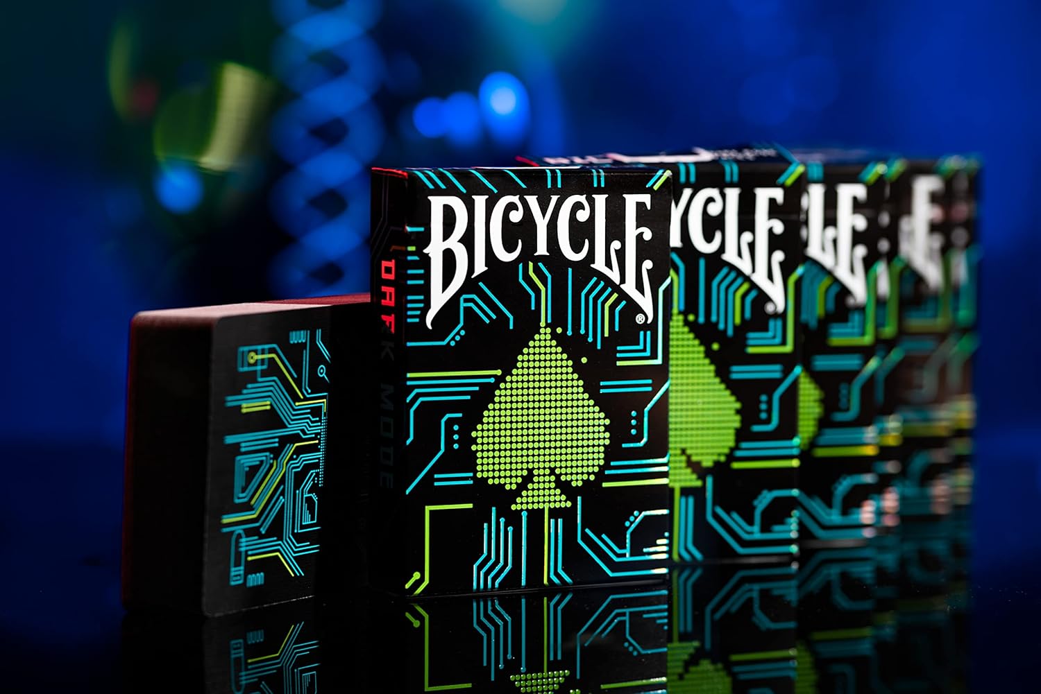 Bicycle Dark Mode playing cards tuck boxes with black cyber design