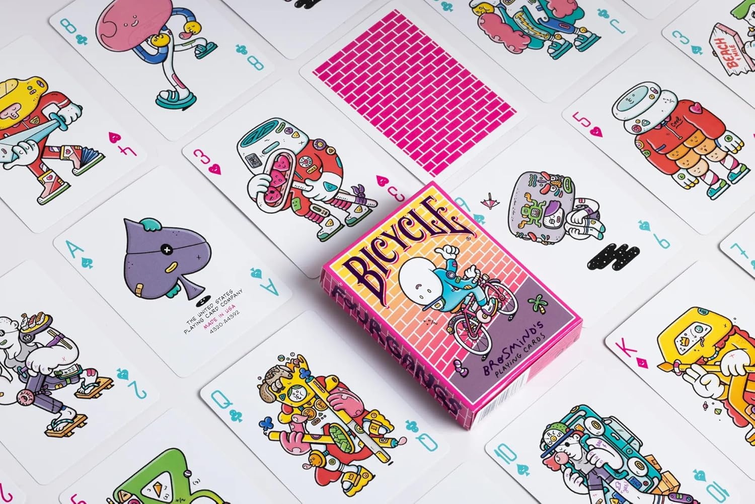 Bicycle Brosmind Four Gangs tuck box back with wanted poster artwork for The Helmets, Bubblegum, Patch Girls, and Los Matematicos