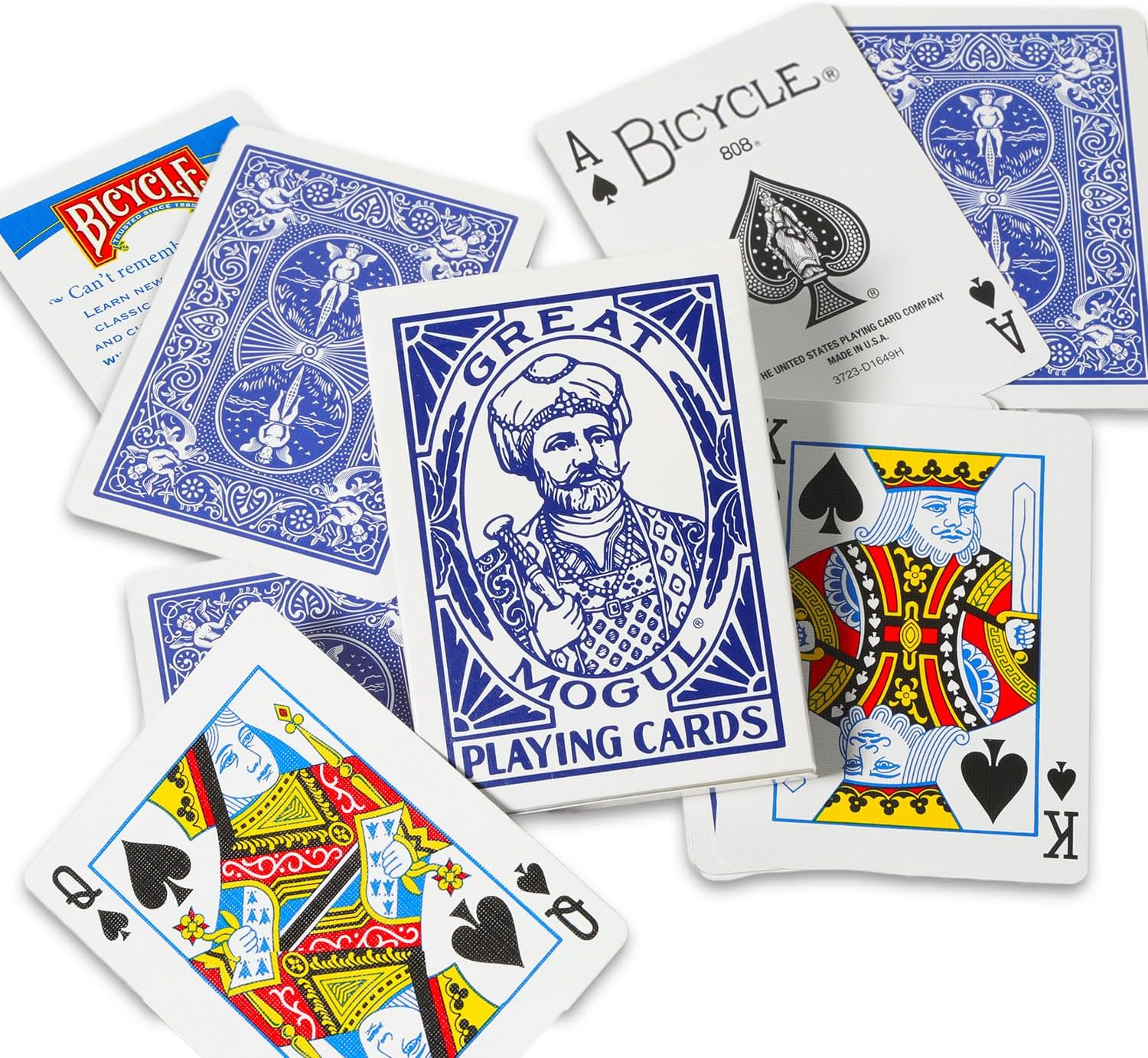 Great Mogul playing cards with colorful designs on a white background