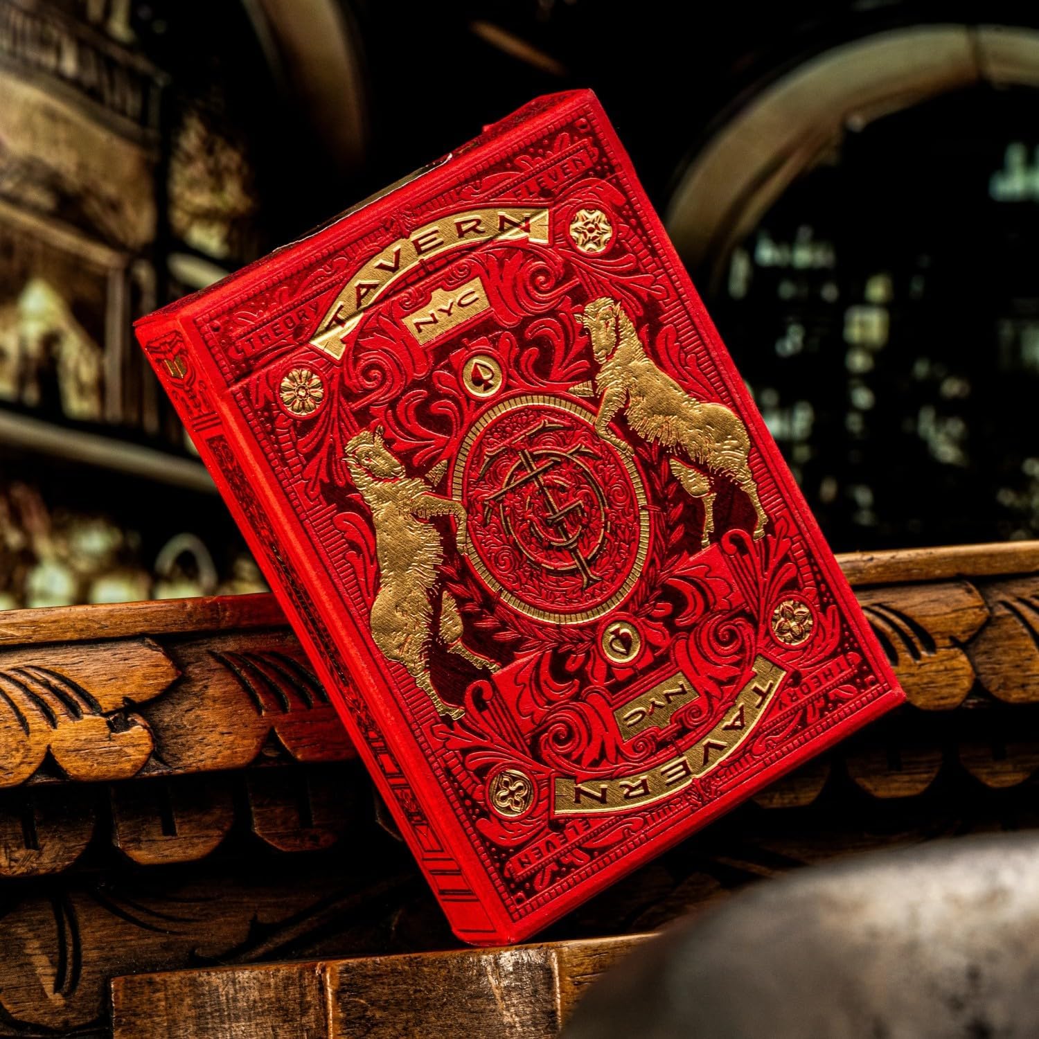 Theory11 Tavern on the Green Red Edition embossed tuck box with gold foil