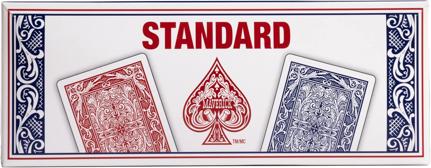 Maverick Standard playing cards with red and blue designs on a white background