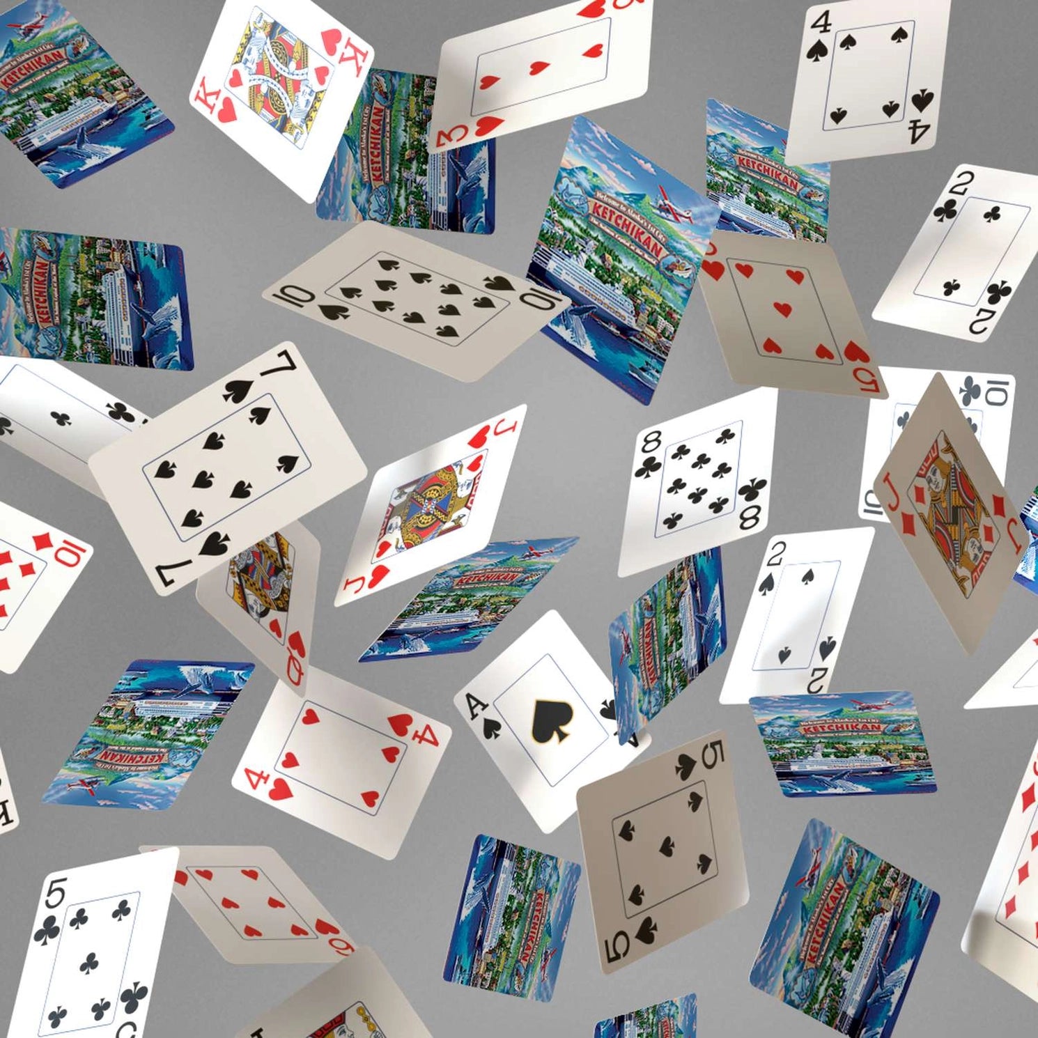 Boardwalk Ketchikan playing cards with scenic Alaska backs and traditional faces