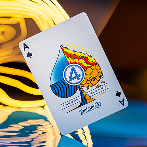 Playing card with a unique design on a colorful abstract background