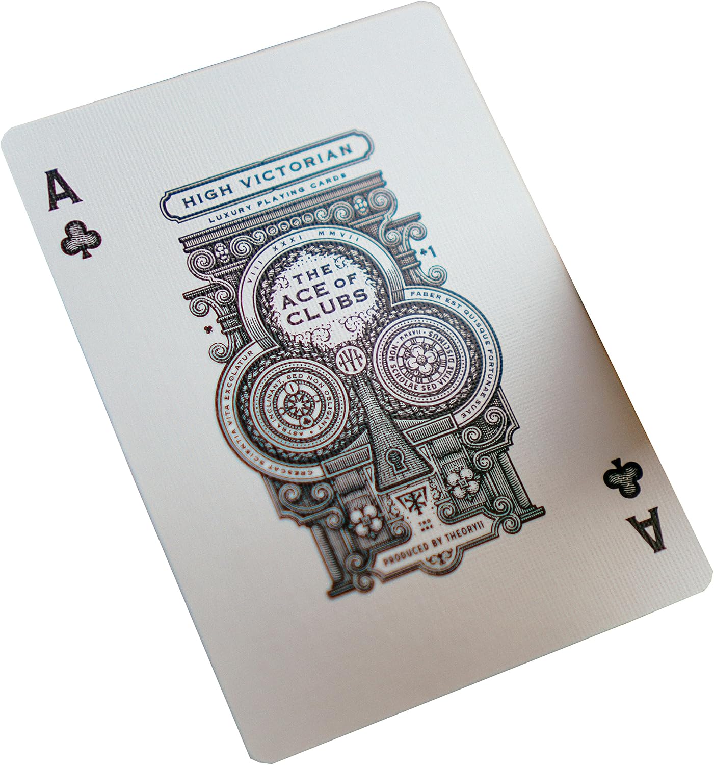 Playing card, specifically the Ace of Clubs from the High Victorian deck, on a white background.