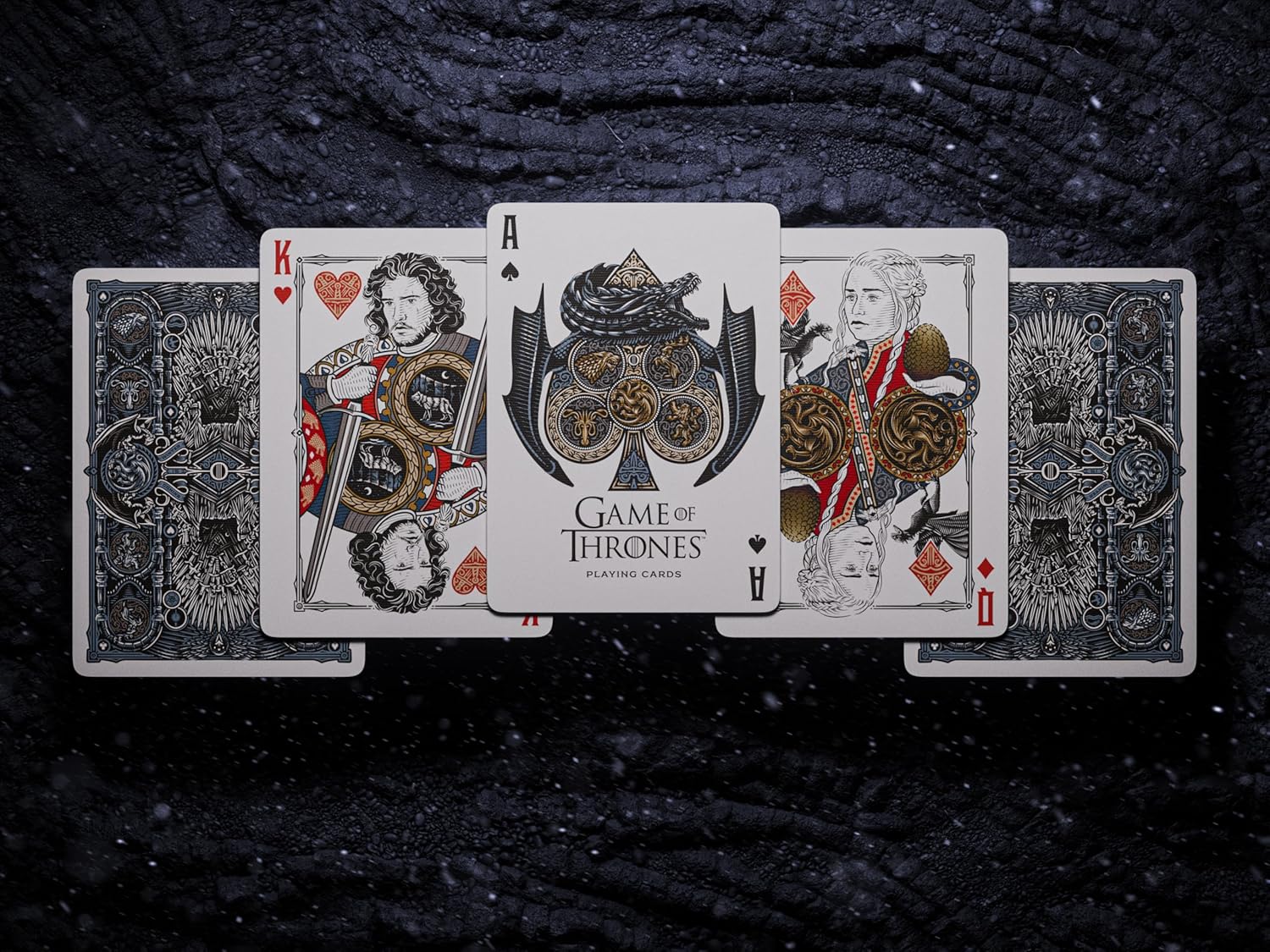 Theory11 Game of Thrones custom cards featuring Jon Snow, Daenerys, and themed back design