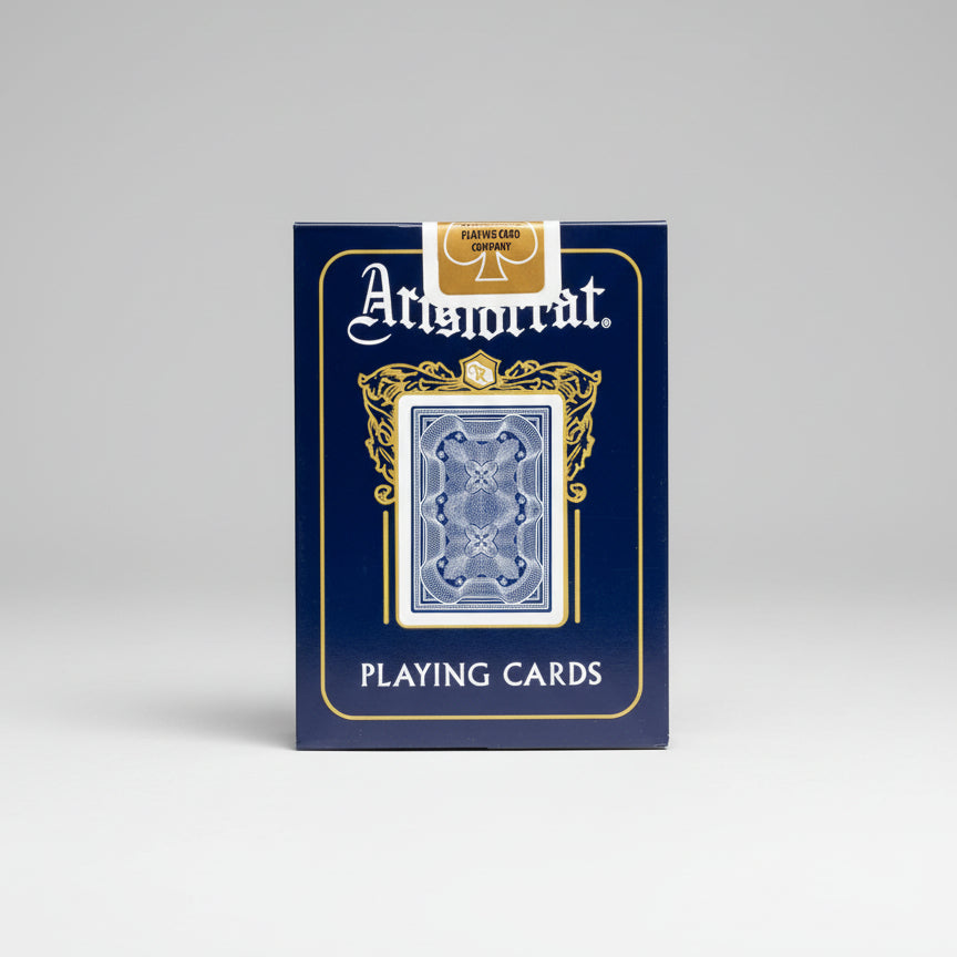 Aristocrat playing card packaging with blue and gold design