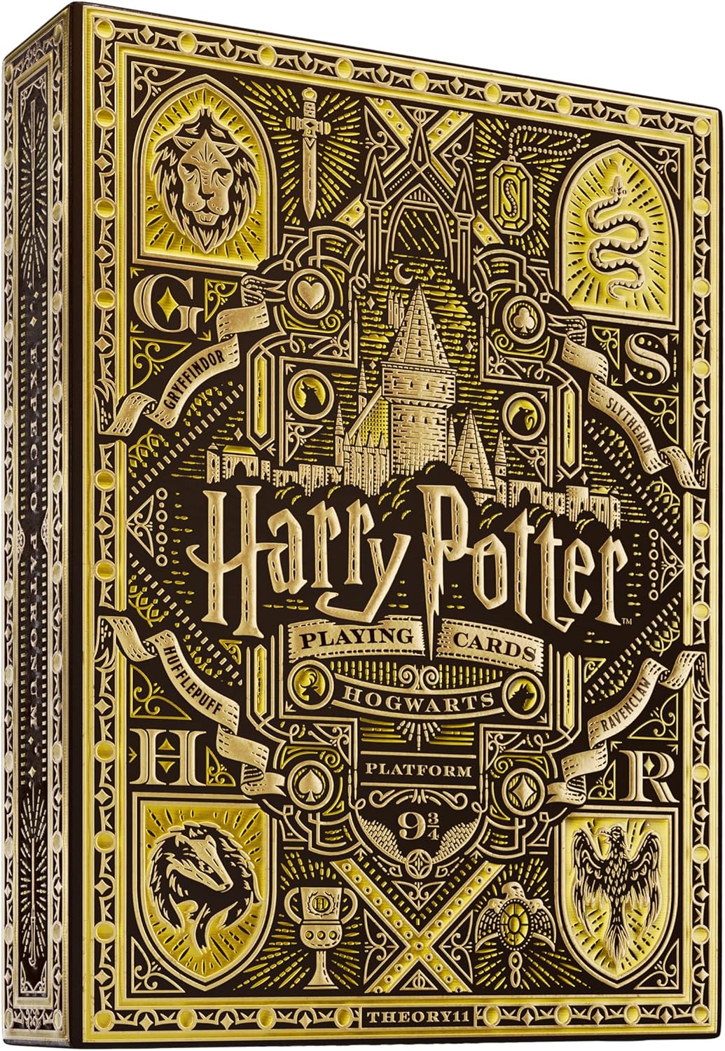 Harry Potter-themed playing cards with gold and black design