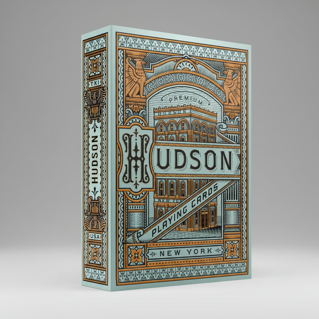 Theory11 Hudson Playing Cards tuck front with teal and copper foil