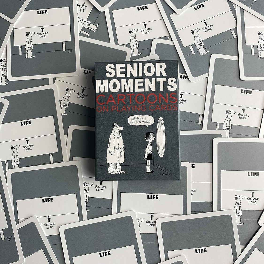 Piatnik Senior Moments playing card tuck box with custom Life You Are Here card backs