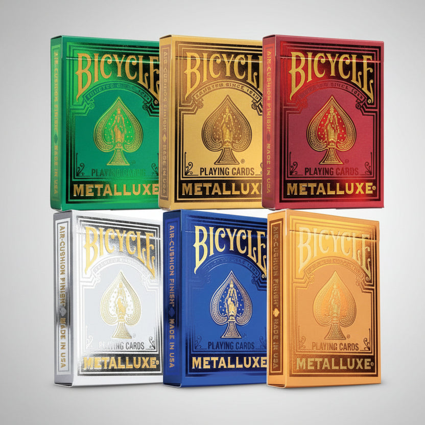 Bicycle Metalluxe Playing Cards – Luxury Foil Rider Back Deck (Crimson / Blue / Green / Gold / Silver / Orange) – Air-Cushion Finish