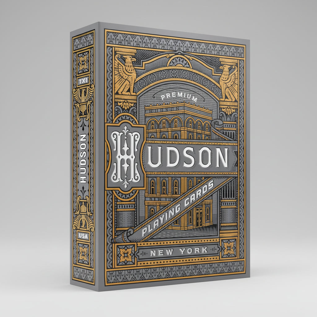 Theory11 Black Hudson Playing Cards box shown from the front and side