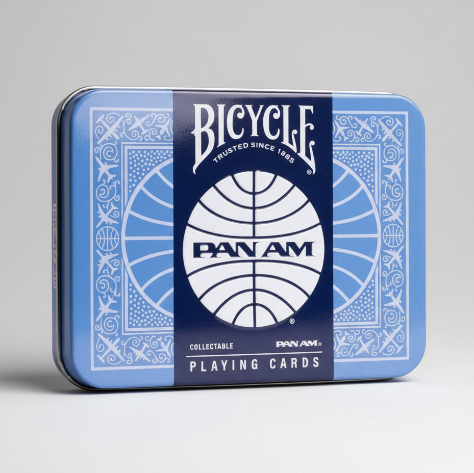 Bicycle Pan Am playing cards packaging with blue and white design