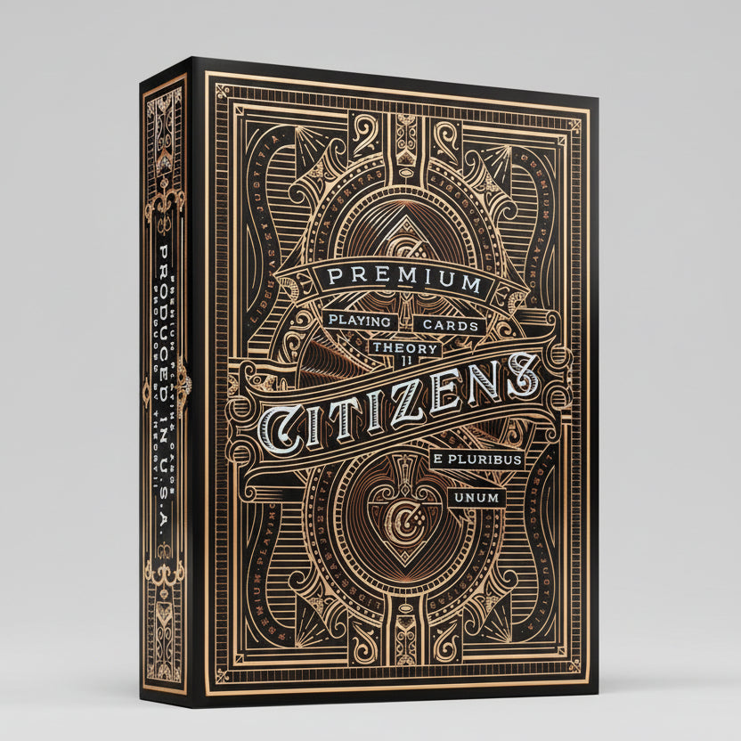 Theory11 Citizens playing cards packaging with intricate design and gold accents.
