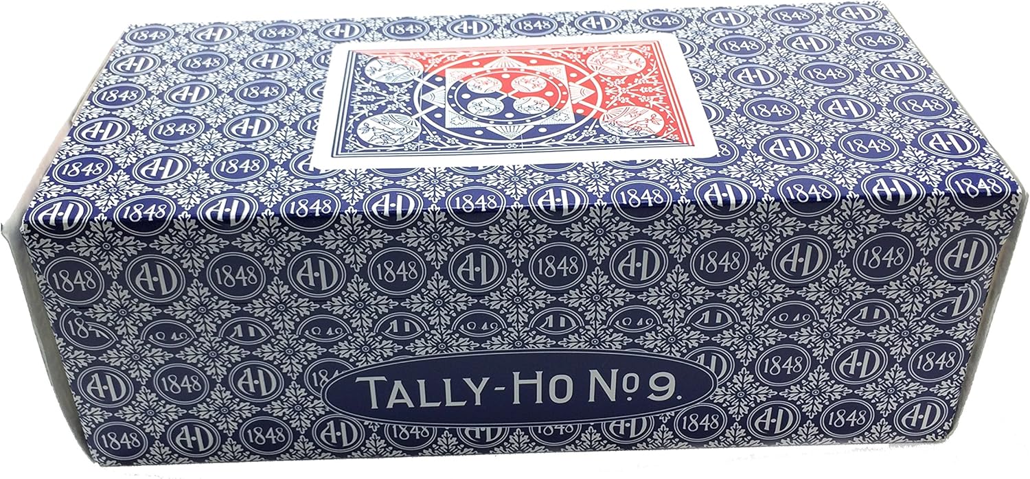 Tally Ho No. 9 playing card brick box with blue and red design