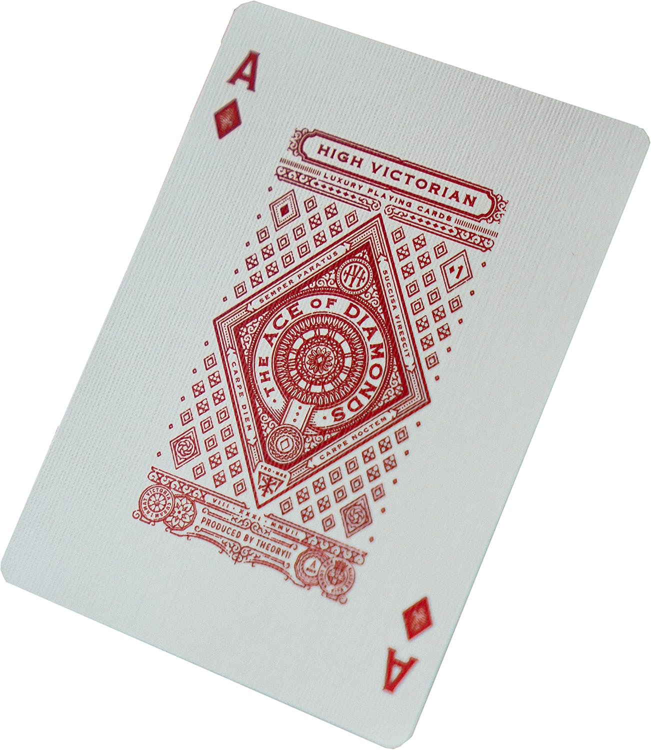 Playing card, specifically the Ace of Diamonds from the High Victorian deck, on a white background.