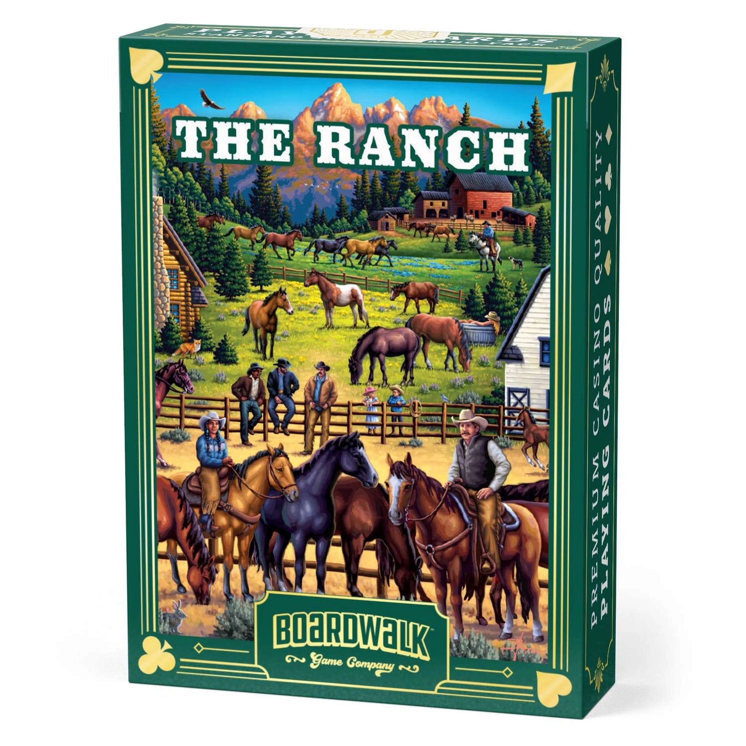 The Ranch Playing Cards by Boardwalk tuck box with horses and Western ranch artwork