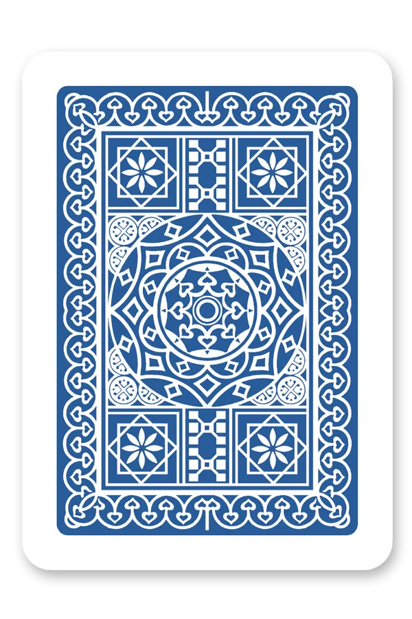 Decorative Modiano 98 blue and white card with intricate patterns on a white background